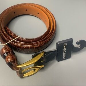 Ralph Lauren Leather Croc Brown Gold Buckle Belt M NWT